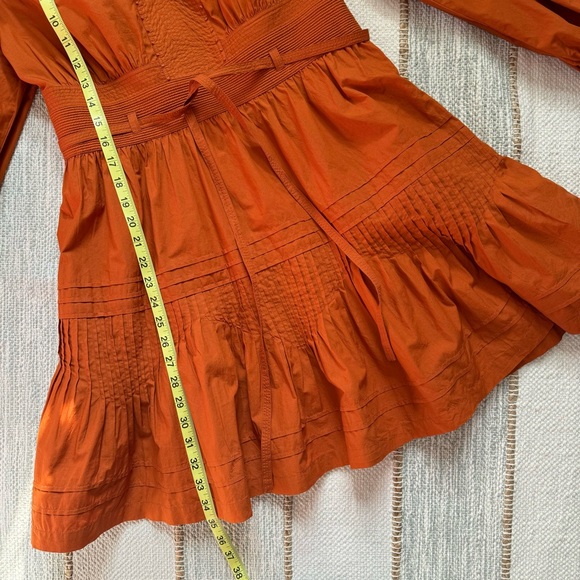Ulla Johnson Rosalind Saffron Burnt Orange Long Puff Sleeves Mini Dress Size 10 - Picture 7 of 14